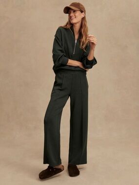 Varley The Wide Leg Olive Marl Travel Pants